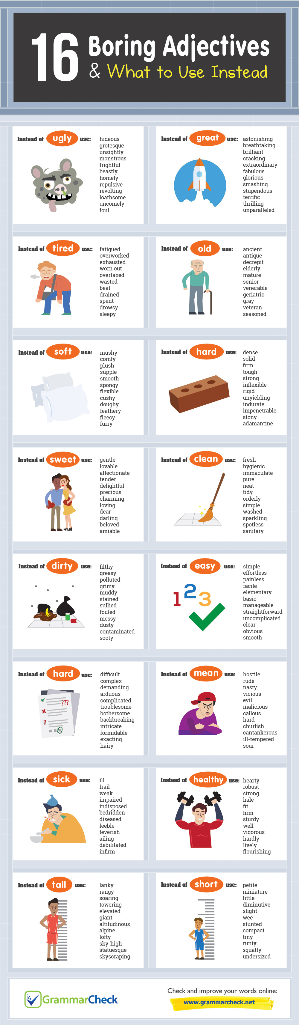16 Boring Adjectives & What to Use Instead (Infographic)