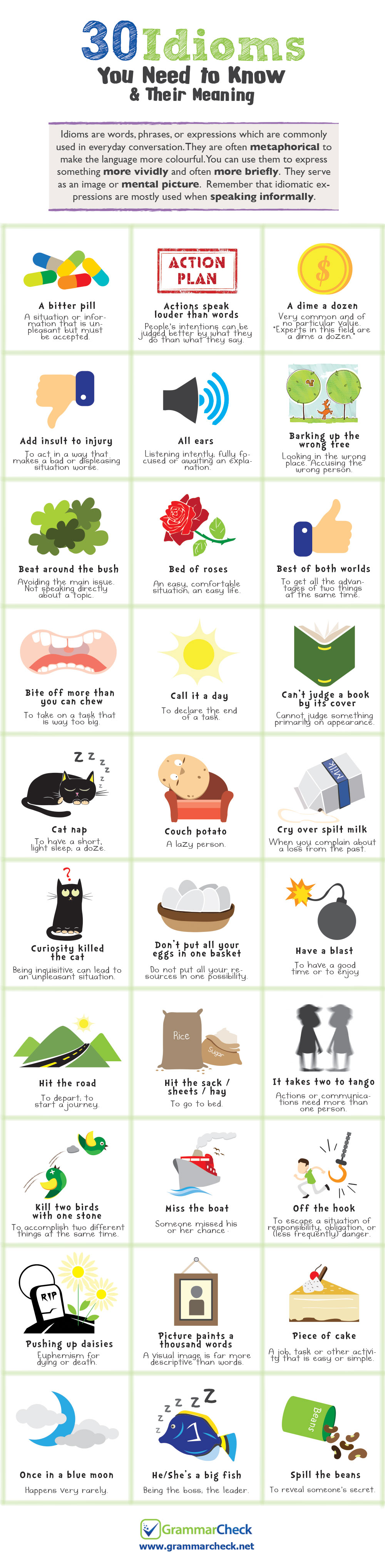 30 Idioms You Need to Know & Their Meaning (Infographic)